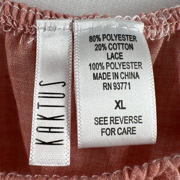 Kaktus Women's Top Size XL Bohemian Coral Layers Gauzy‎ Lightweight Bell Sleeves - Picture 3 of 6